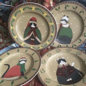 4 DELIGHTFUL "COZY CATS" STONEWARE CHRISTMAS PLATED BY SUKURA